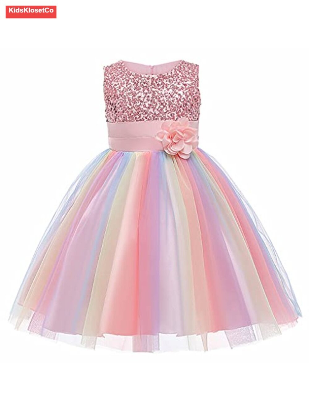 Sequin Rainbow Mesh Tulle Princess Lace A-Line Ball Gown Party Dress